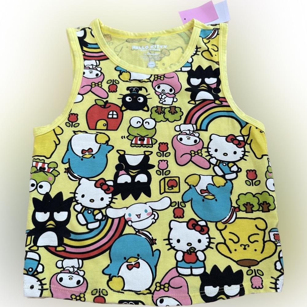 NWT Hello Kitty & Friends Collage Yellow Tank Top Small